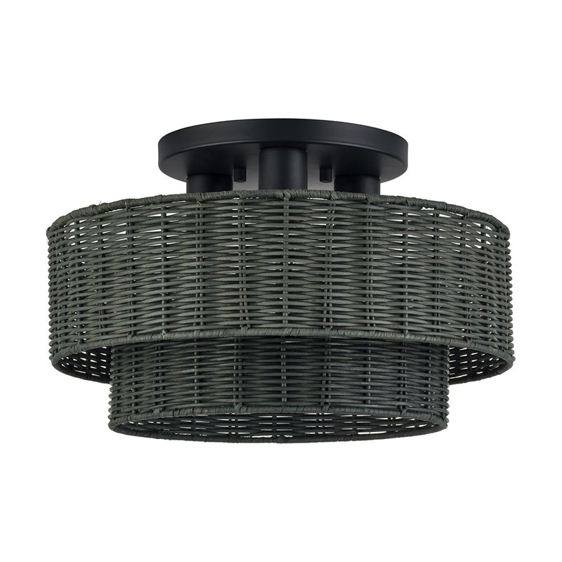 Livex Weavington 3Lt 15" Dia Semi-Flush, Black/Charred Gray