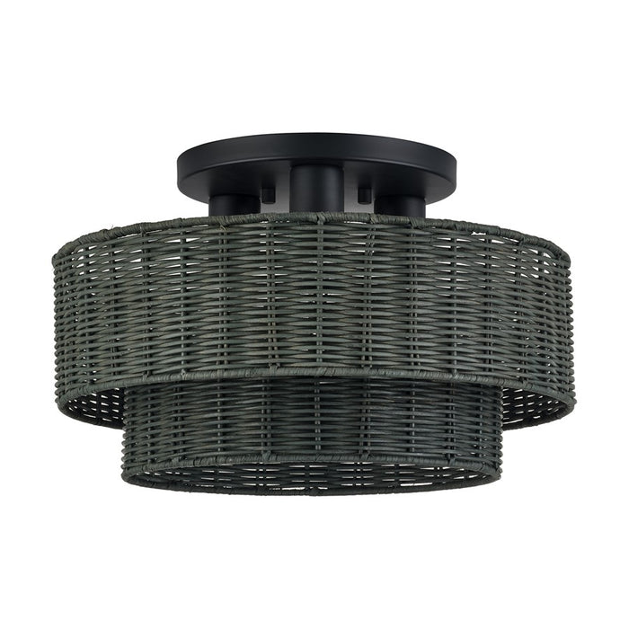 Livex Weavington 3Lt 15" Dia Semi-Flush, Black/Charred Gray