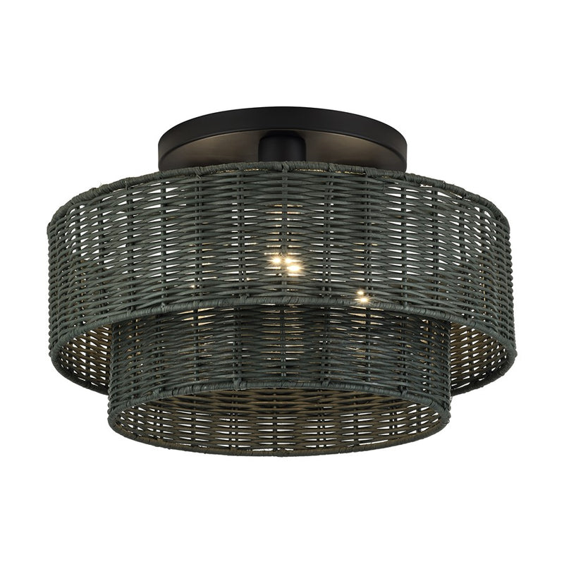 Livex Weavington 3Lt 15" Dia Semi-Flush, Black/Charred Gray