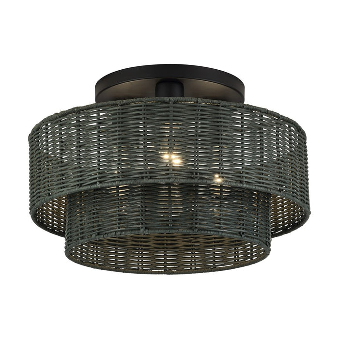 Livex Weavington 3Lt 15" Dia Semi-Flush, Black/Charred Gray