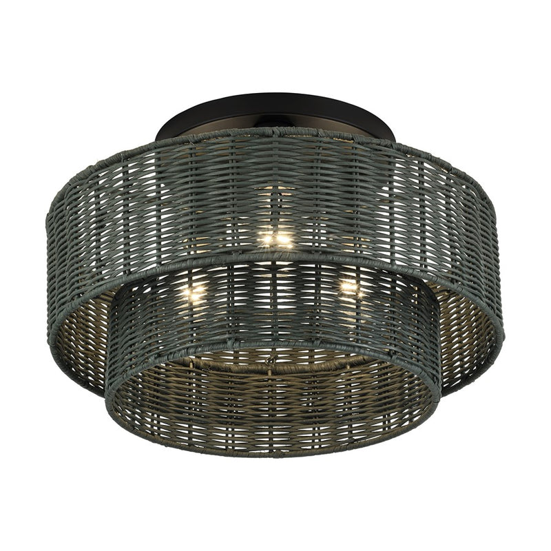 Livex Weavington 3Lt 15" Dia Semi-Flush, Black/Charred Gray