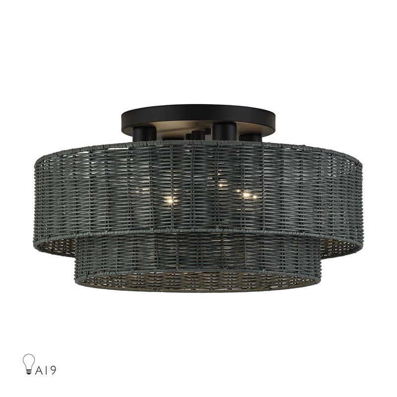 Livex Weavington 4Lt Extra Large Semi-Flush, Black/Charred Gray - 60119-04