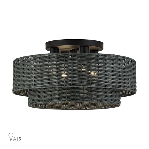 Livex Weavington 4Lt Extra Large Semi-Flush, Black/Charred Gray - 60119-04