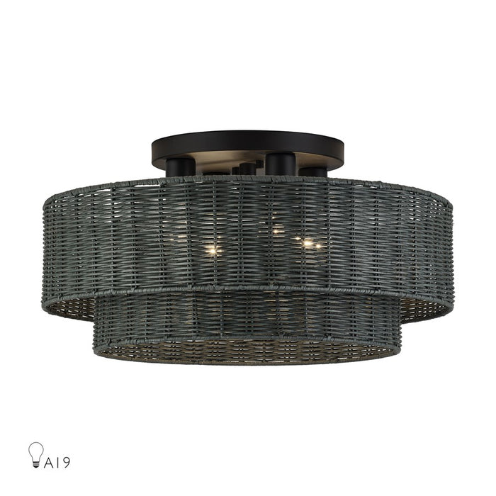 Livex Weavington 4Lt Extra Large Semi-Flush, Black/Charred Gray - 60119-04