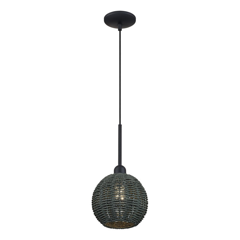 Livex Deluna 1Lt Mini Globe Pendant, Black/Hand-Woven Black