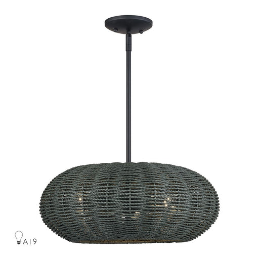 Livex Deluna 3Lt Pendant Chandelier, Black/Hand-Woven Black - 60154-04