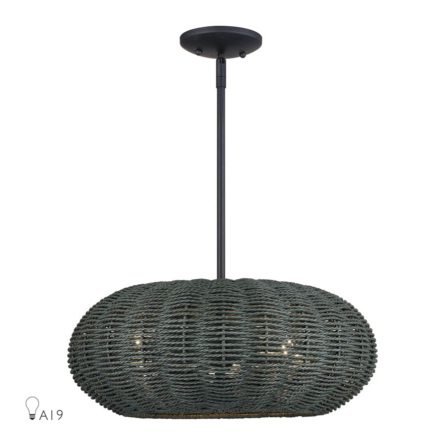 Livex Deluna 3Lt Pendant Chandelier, Black/Hand-Woven Black - 60154-04
