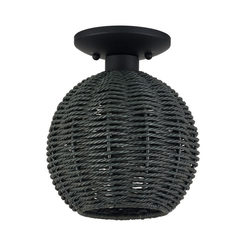 Livex Deluna 1Lt Small Semi-Flush, Black/Hand-Woven Black