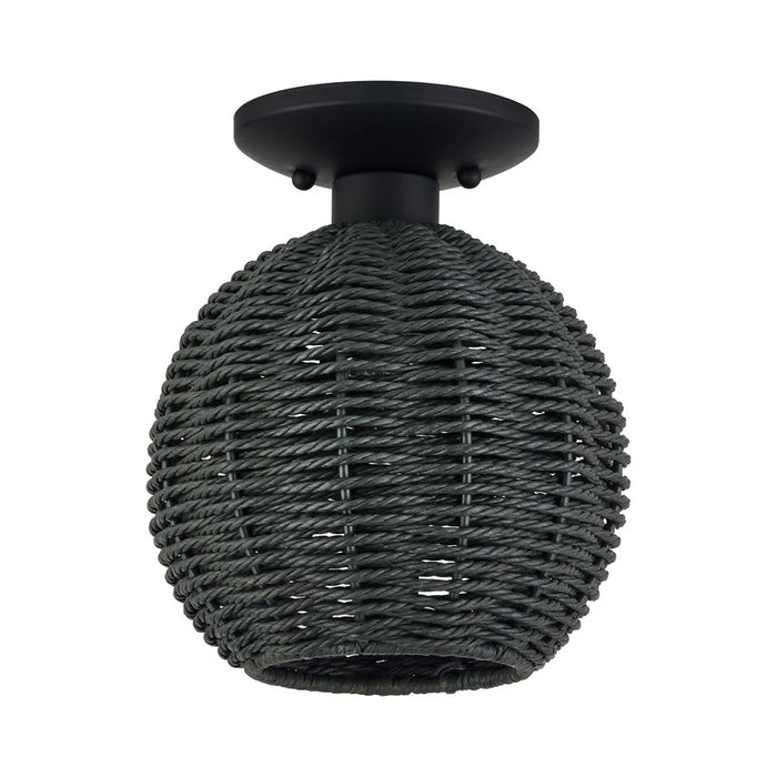 Livex Deluna 1Lt Small Semi-Flush, Black/Hand-Woven Black