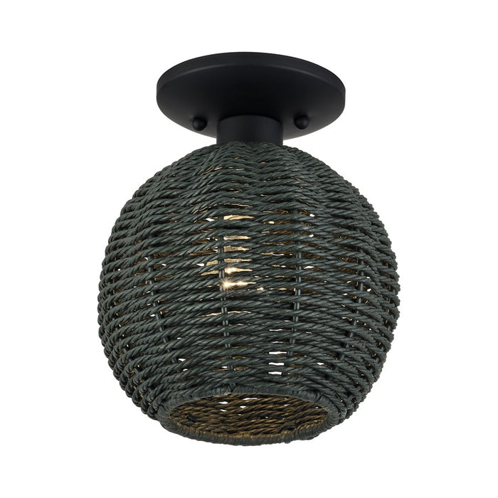 Livex Deluna 1Lt Small Semi-Flush, Black/Hand-Woven Black