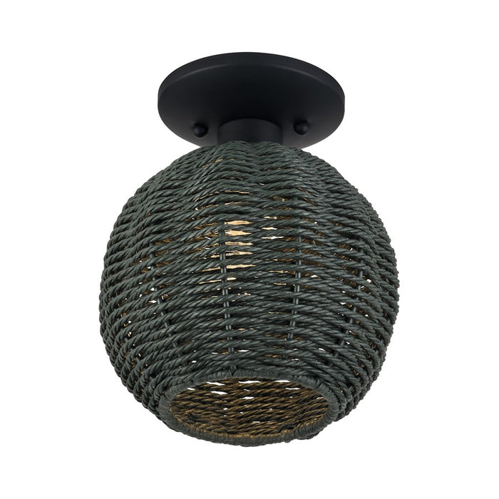Livex Deluna 1Lt Small Semi-Flush, Black/Hand-Woven Black