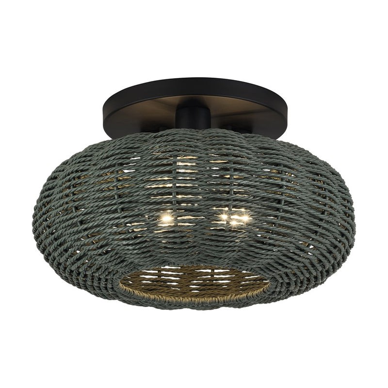 Livex Deluna 3Lt 14" Dia Semi-Flush, Black/Hand-Woven Black