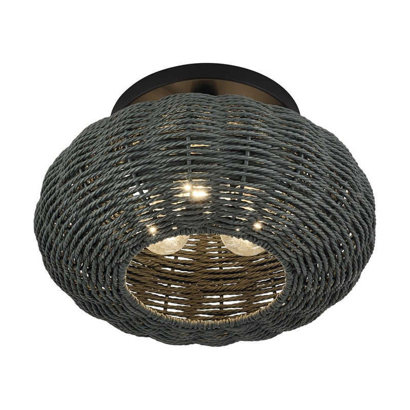 Livex Deluna 3Lt 14" Dia Semi-Flush, Black/Hand-Woven Black
