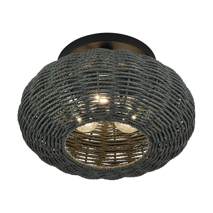 Livex Deluna 3Lt 14" Dia Semi-Flush, Black/Hand-Woven Black