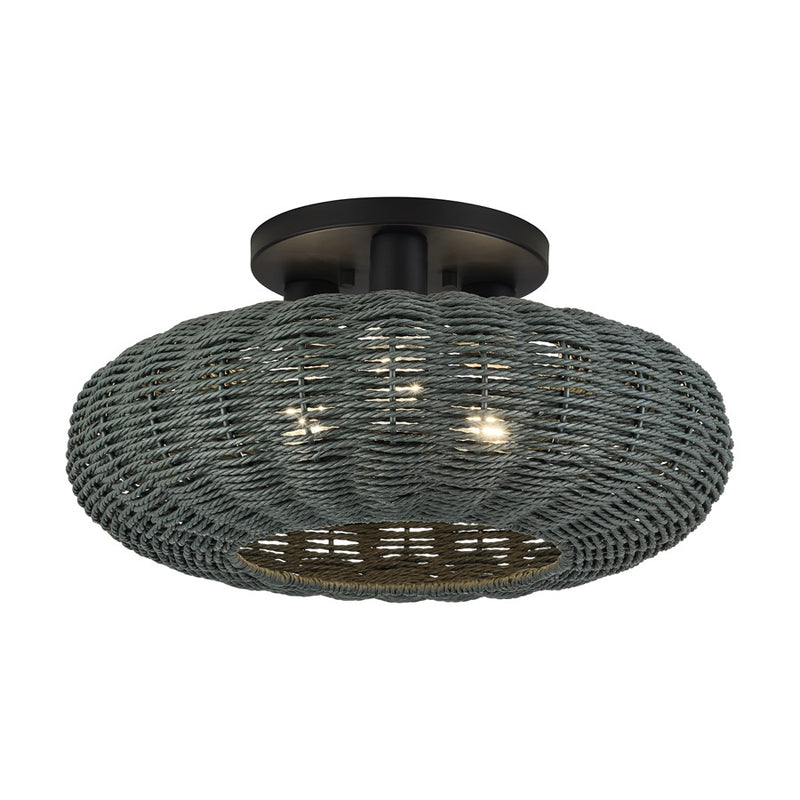 Livex Deluna 3Lt 18" Dia Semi-Flush, Black/Hand-Woven Black