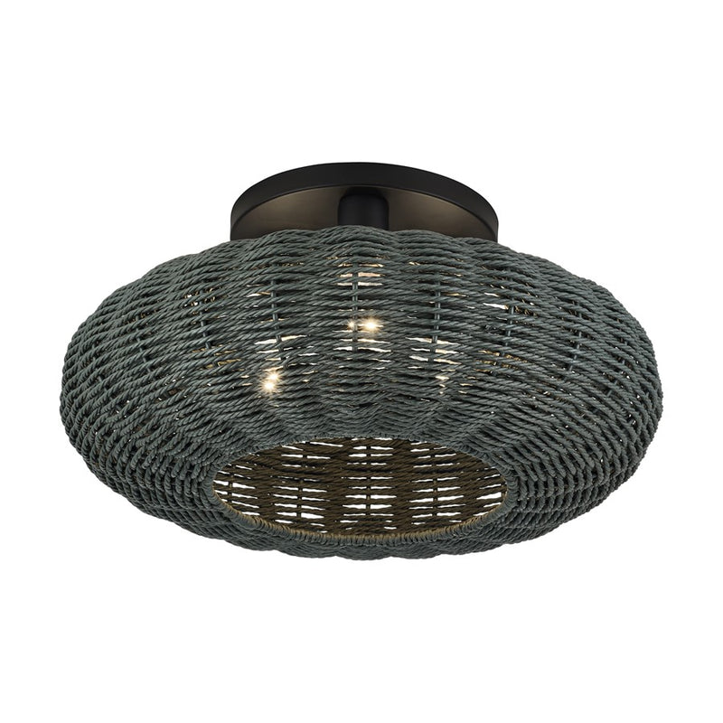 Livex Deluna 3Lt 18" Dia Semi-Flush, Black/Hand-Woven Black
