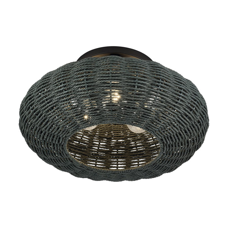Livex Deluna 3Lt 18" Dia Semi-Flush, Black/Hand-Woven Black