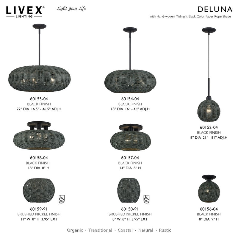 Livex Deluna 2Lt ADA Sconce, Black/Hand-Woven Black