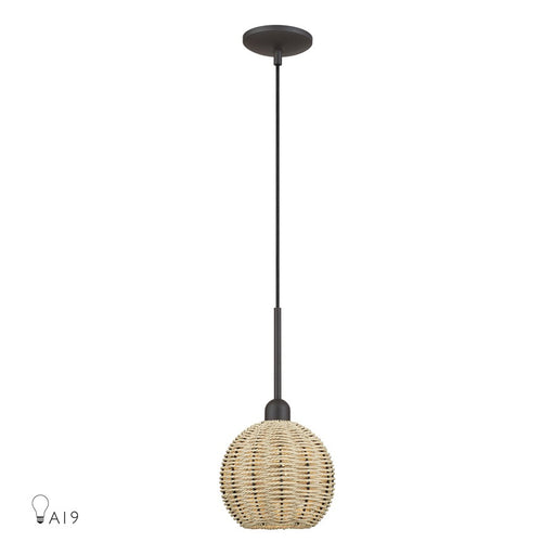 Livex Summervine 1Lt Mini Globe Pendant, Bronze/French Beige - 60201-07
