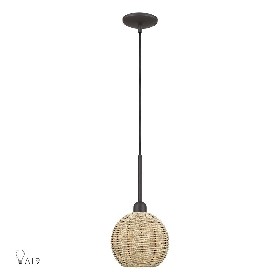Livex Summervine 1Lt Mini Globe Pendant, Bronze/French Beige - 60201-07