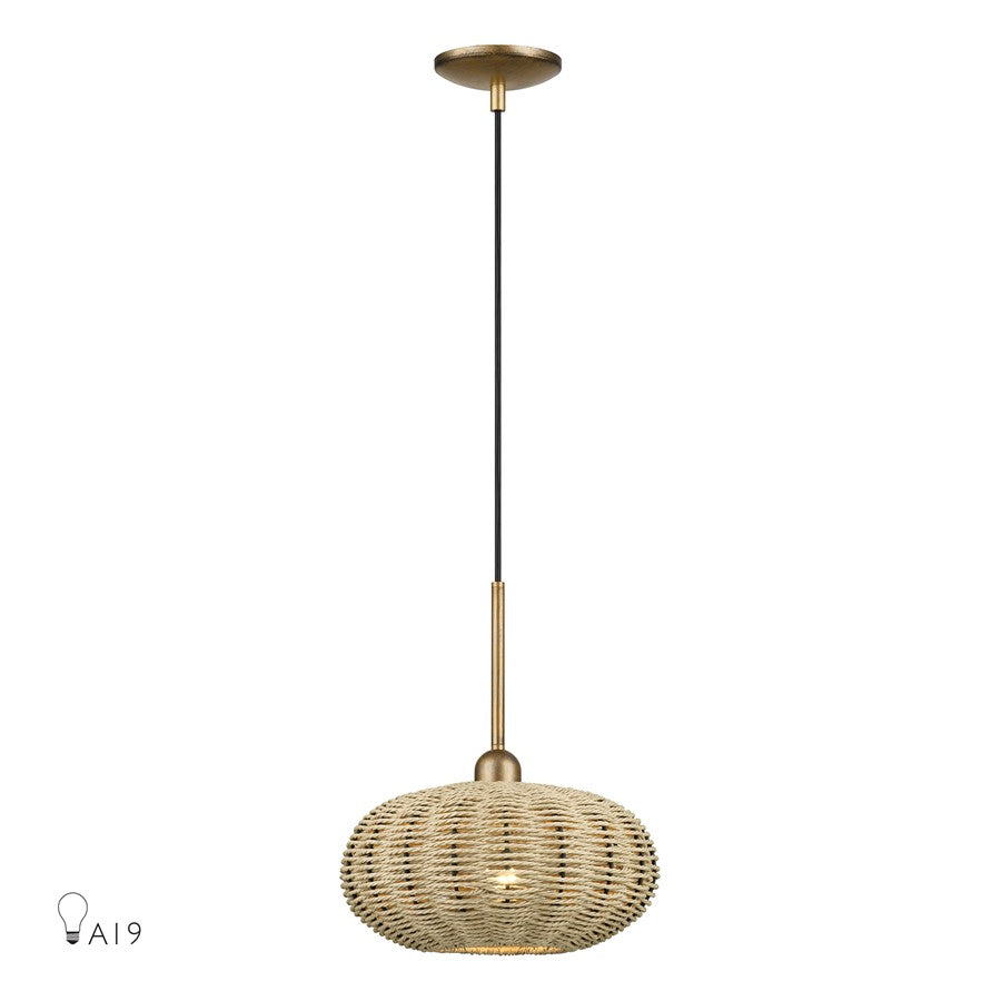 Livex Summervine 1Lt Pendant, Gold/Hand-Woven French Beige - 60203-48