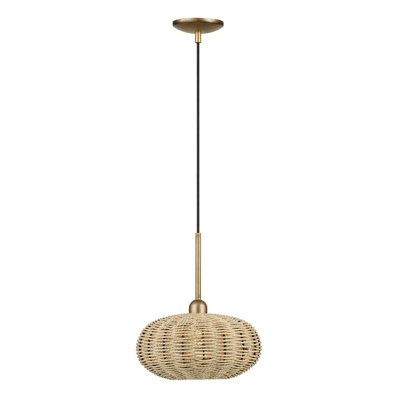 Livex Summervine 1Lt Pendant, Gold/Hand-Woven French Beige