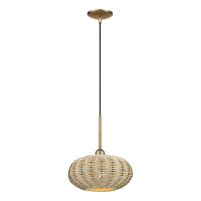 Livex Summervine 1Lt Pendant, Gold/Hand-Woven French Beige