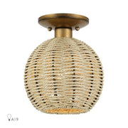 Livex Summervine 1Lt Small Semi-Flush, Gold/Hand-Woven French Beige - 60206-48