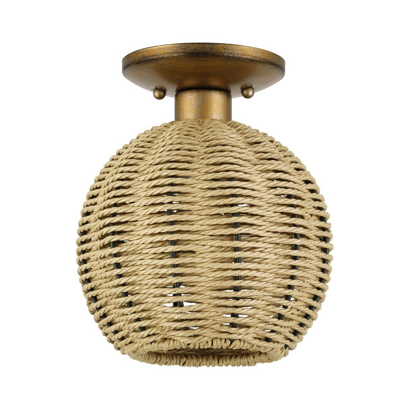Livex Summervine 1Lt Small Semi-Flush, Gold/Hand-Woven French Beige