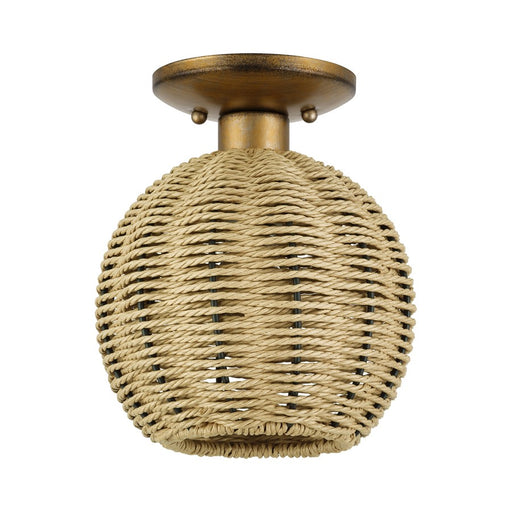 Livex Summervine 1Lt Small Semi-Flush, Gold/Hand-Woven French Beige