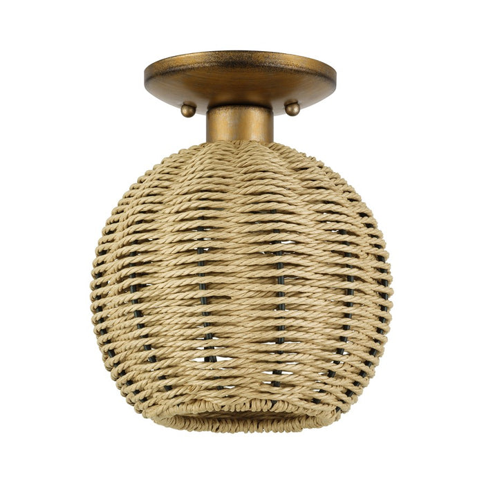 Livex Summervine 1Lt Small Semi-Flush, Gold/Hand-Woven French Beige