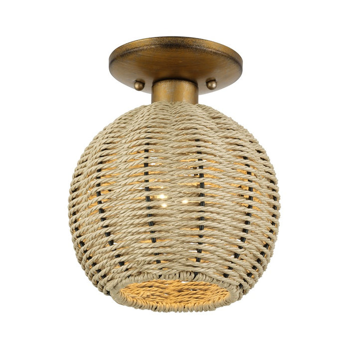Livex Summervine 1Lt Small Semi-Flush, Gold/Hand-Woven French Beige
