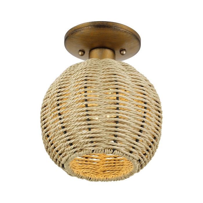Livex Summervine 1Lt Small Semi-Flush, Gold/Hand-Woven French Beige