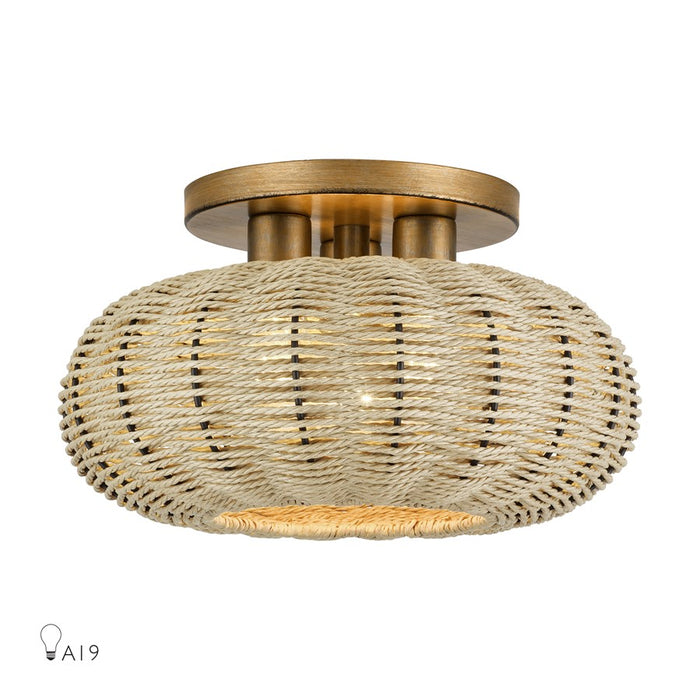 Livex Summervine 3Lt 14" Dia Semi-Flush, Gold/French Beige - 60207-48