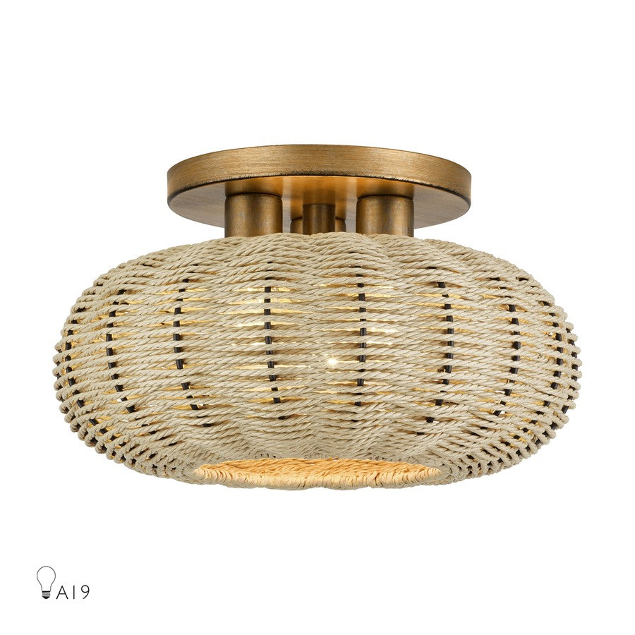 Livex Summervine 3Lt 14" Dia Semi-Flush, Gold/French Beige - 60207-48