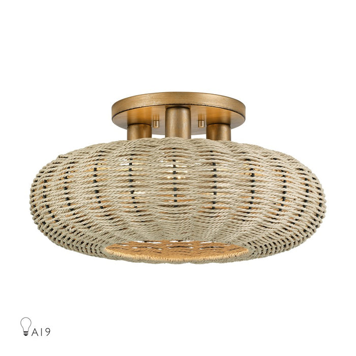 Livex Summervine 3Lt 18" Dia Semi-Flush, Gold/French Beige - 60208-48