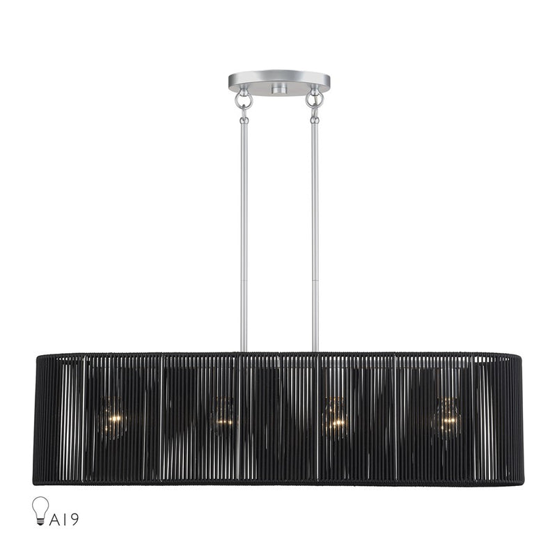 Livex Acordia 4Lt 36"L Chandelier, Painted Nickel/Parisian Polyester - 60235-81