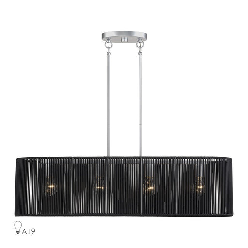 Livex Acordia 4Lt 36"L Chandelier, Painted Nickel/Parisian Polyester - 60235-81