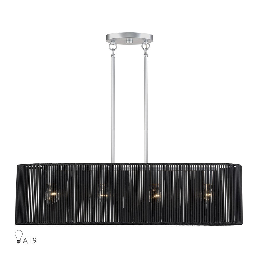 Livex Acordia 4Lt 36"L Chandelier, Painted Nickel/Parisian Polyester - 60235-81