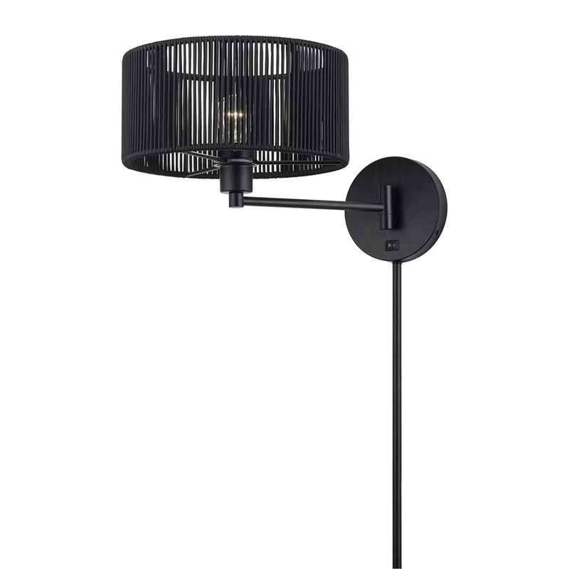 Livex Acordia 1Lt Swing Arm Wall Lamp, Black/Parisian Polyester