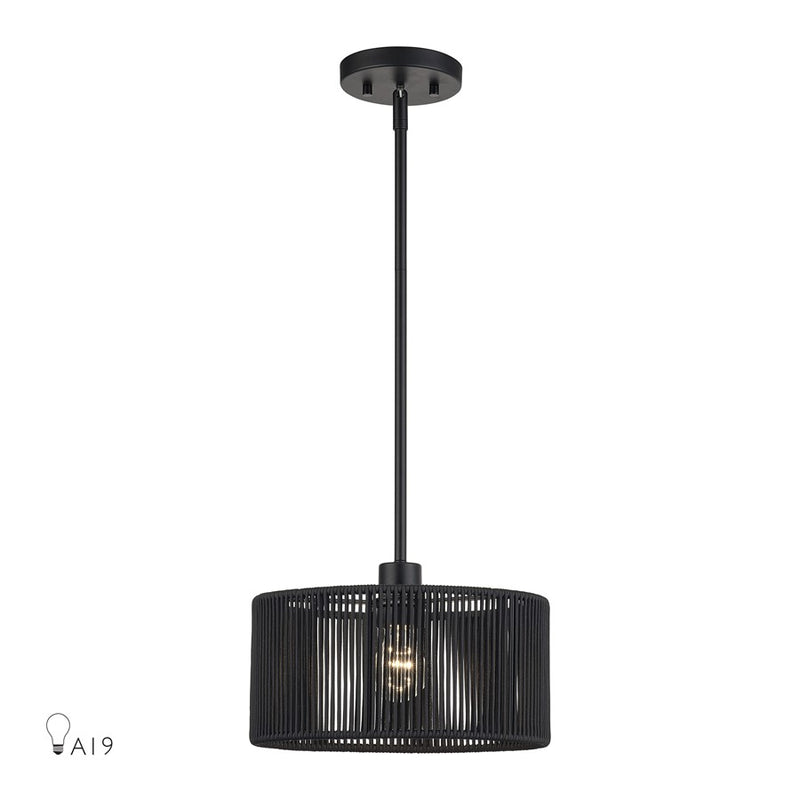 Livex Acordia 1Lt Pendant, Black/Parisian Night Color Polyester Rope - 60243-04