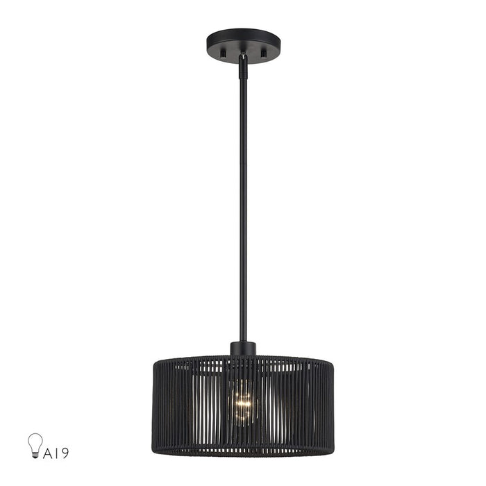 Livex Acordia 1Lt Pendant, Black/Parisian Night Color Polyester Rope - 60243-04