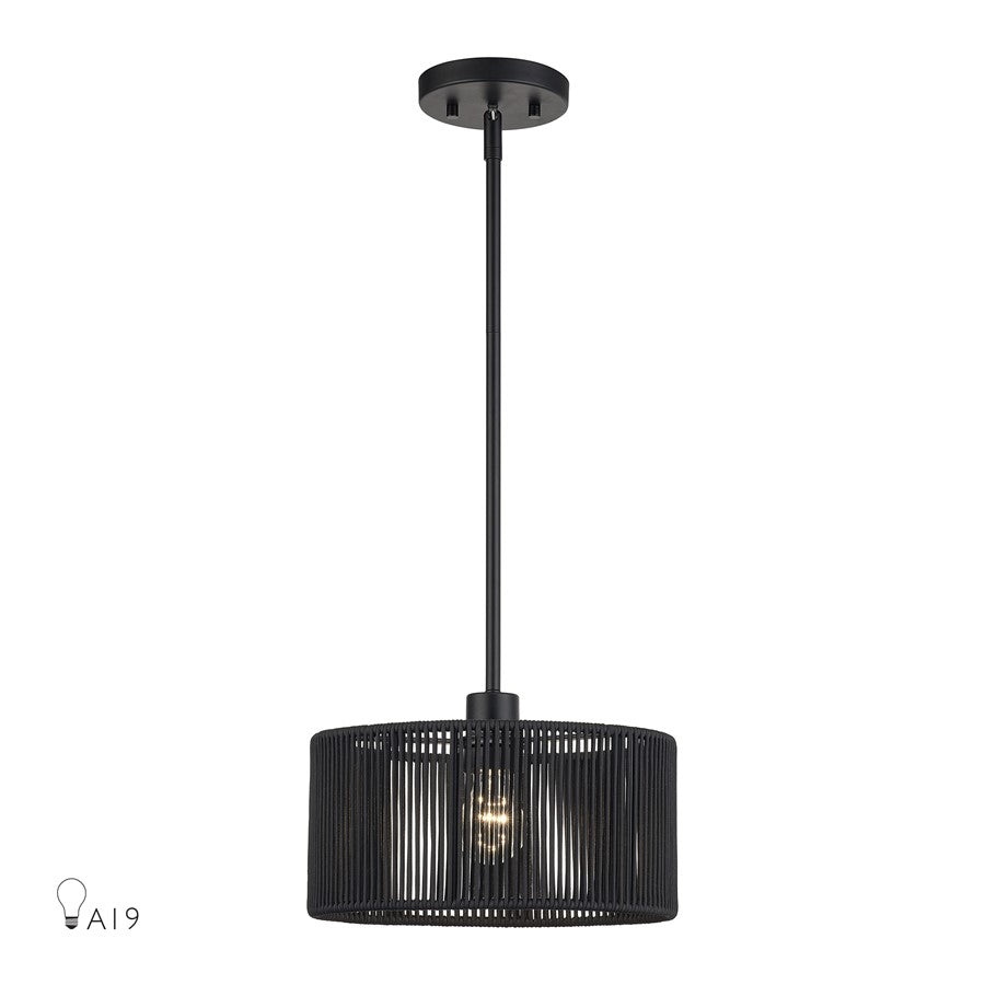 Livex Acordia 1Lt Pendant, Black/Parisian Night Color Polyester Rope - 60243-04