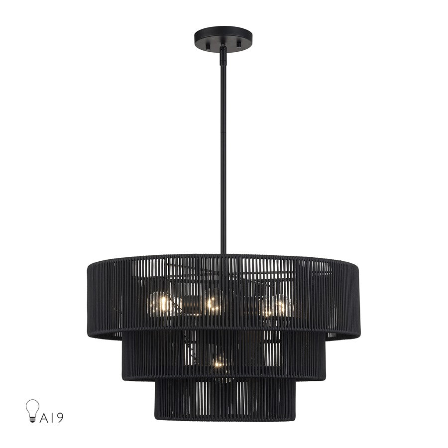 Livex Acordia 6Lt Pendant Chandelier, Black/Parisian Night Polyester - 60247-04