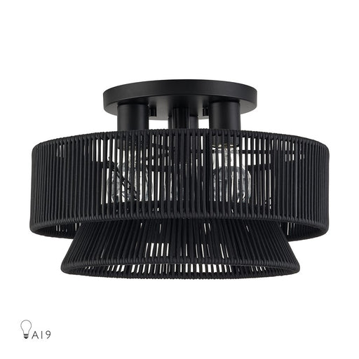 Livex Florell 3Lt 15" Dia Semi-Flush, Black/Parisian Polyester - 60252-04