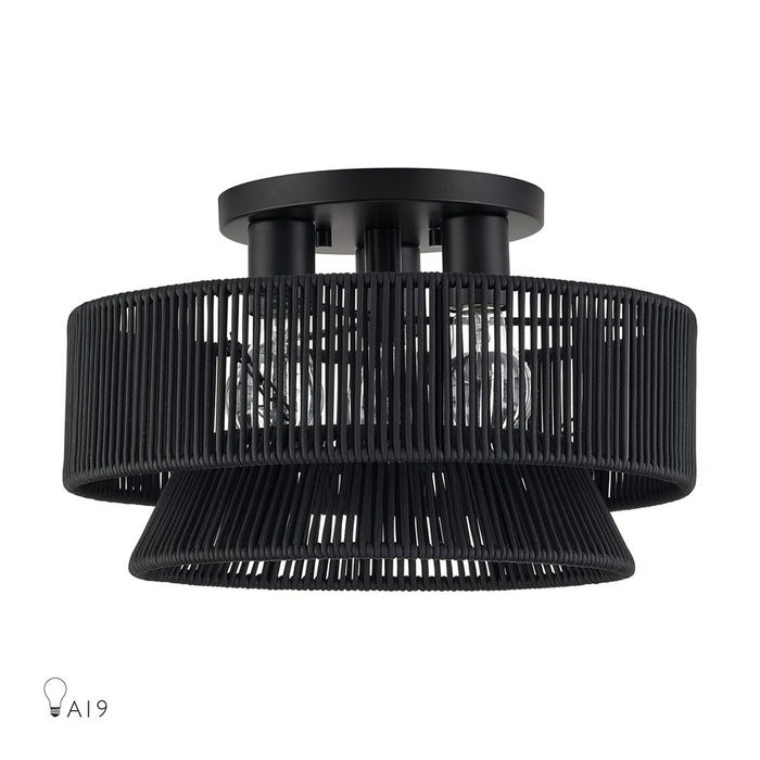 Livex Florell 3Lt 15" Dia Semi-Flush, Black/Parisian Polyester - 60252-04