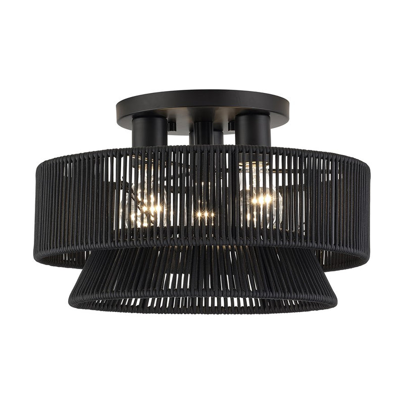 Livex Florell 3Lt 15" Dia Semi-Flush, Black/Parisian Polyester