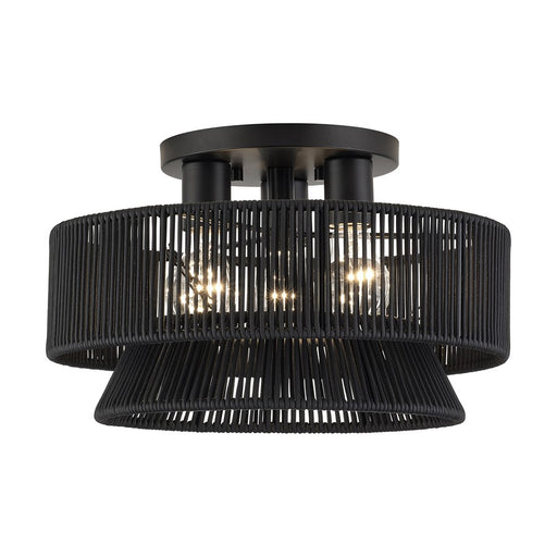 Livex Florell 3Lt 15" Dia Semi-Flush, Black/Parisian Polyester