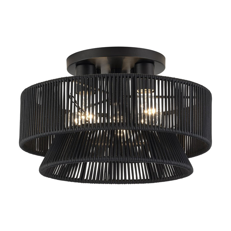 Livex Florell 3Lt 15" Dia Semi-Flush, Black/Parisian Polyester