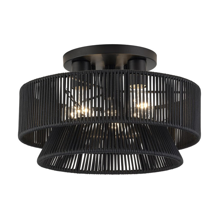 Livex Florell 3Lt 15" Dia Semi-Flush, Black/Parisian Polyester